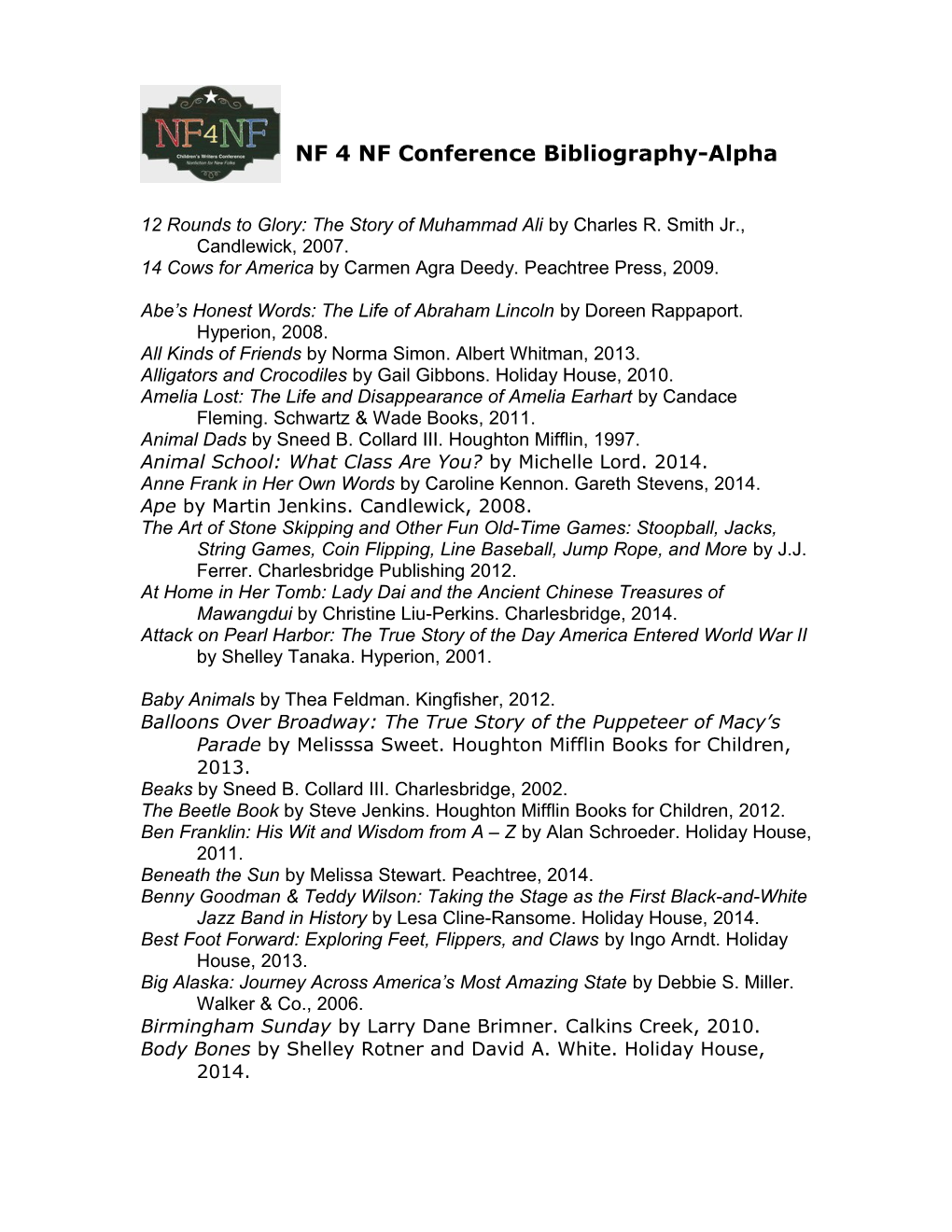 NF 4 NF Conference Bibliography-Alpha