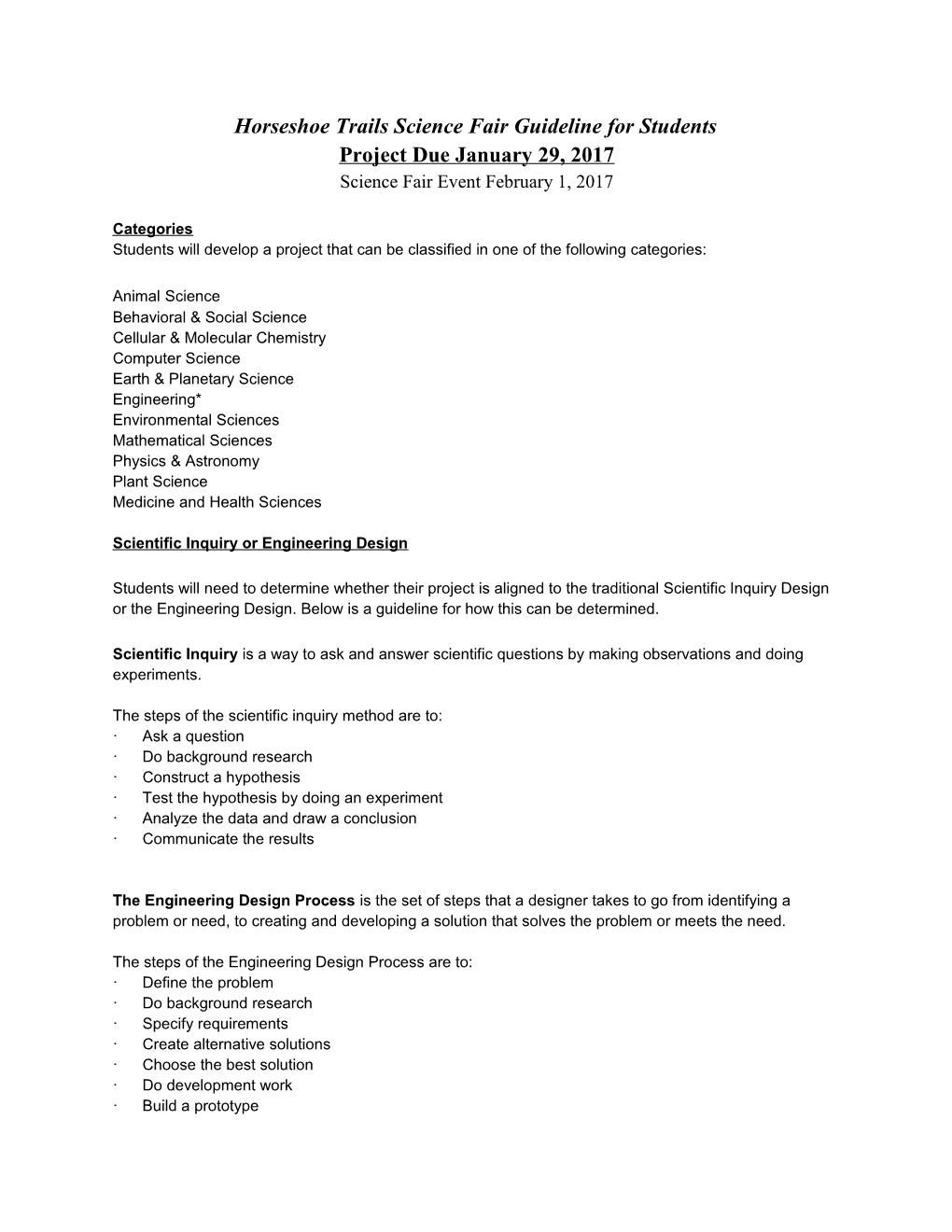 Horseshoe Trails Science Fair Guideline for Students