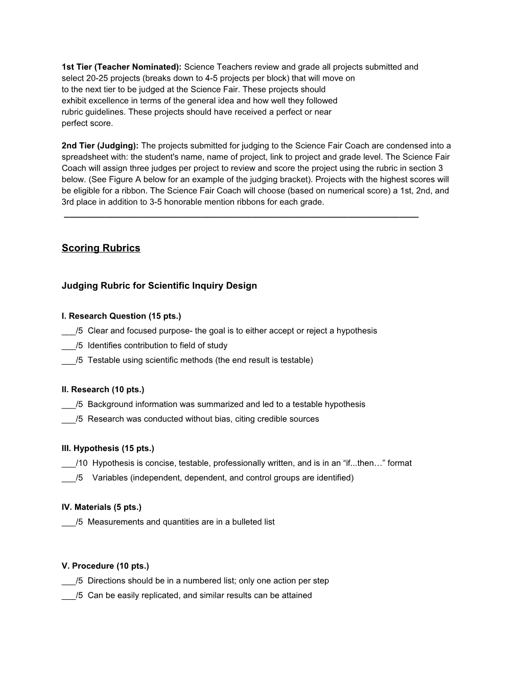 Horseshoe Trails Science Fair Guideline for Students