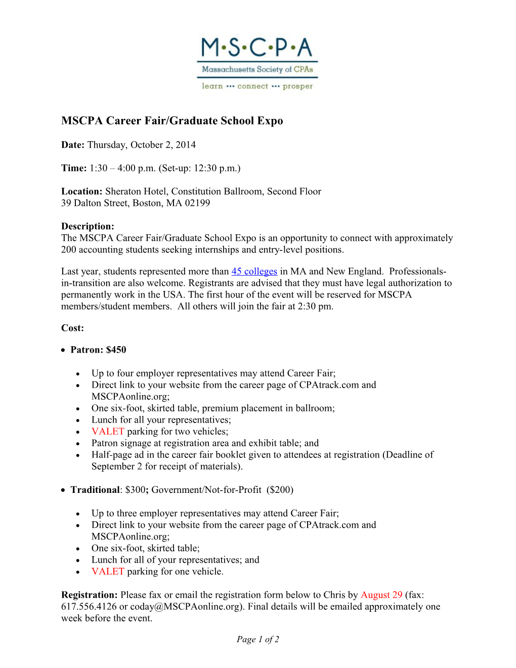 MSCPA Career Fair/Graduate School Expo