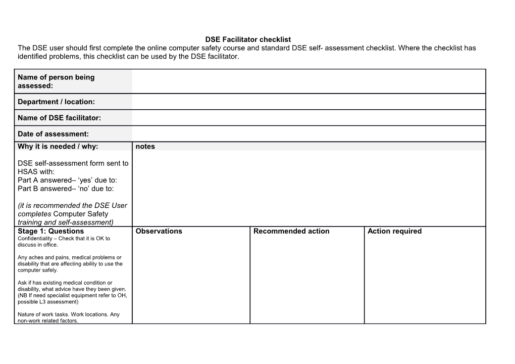 DSE Facilitator Checklist