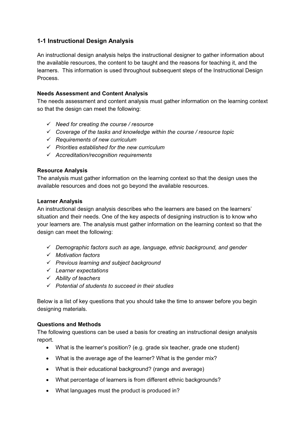 Instructional Design Analysis