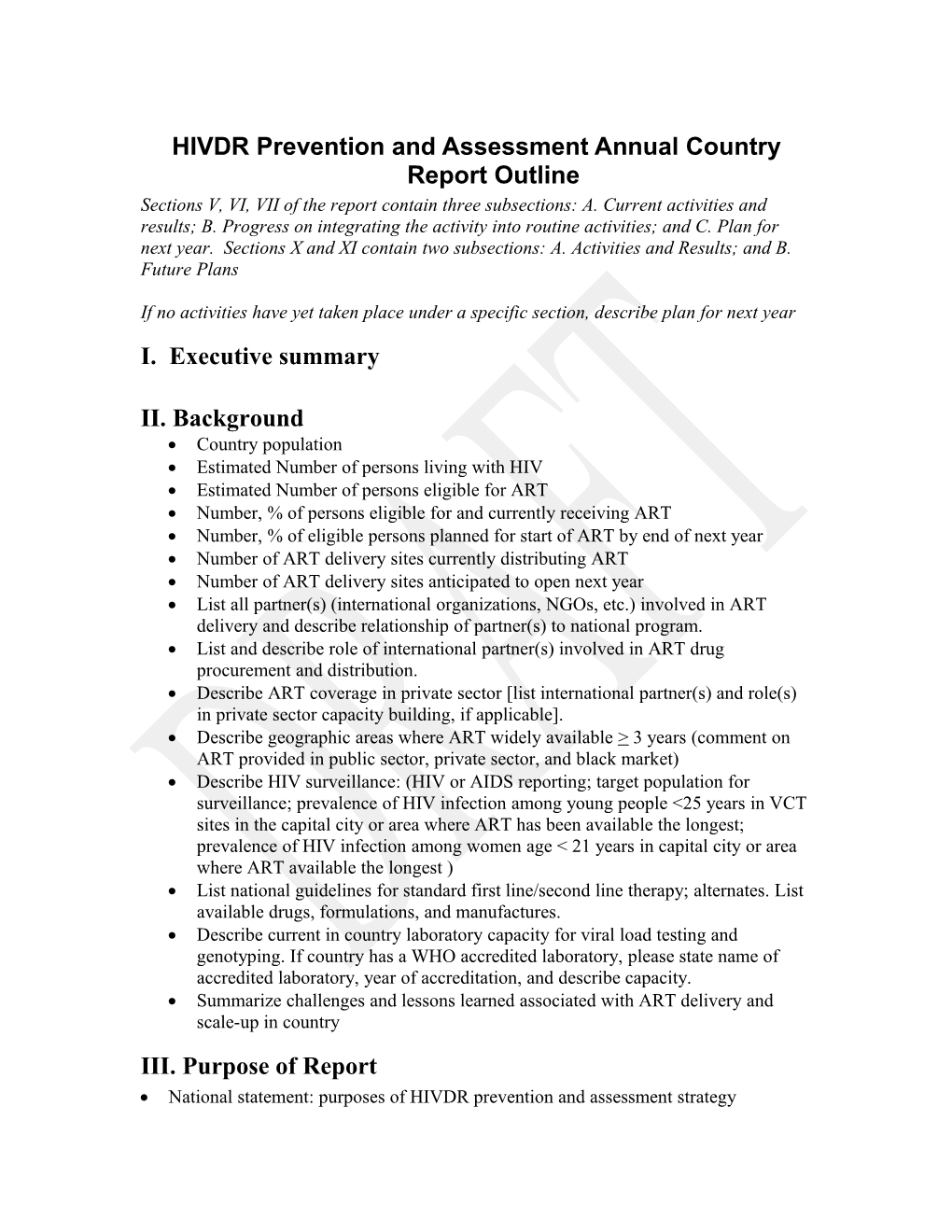 HIVDR Country Plan Outline