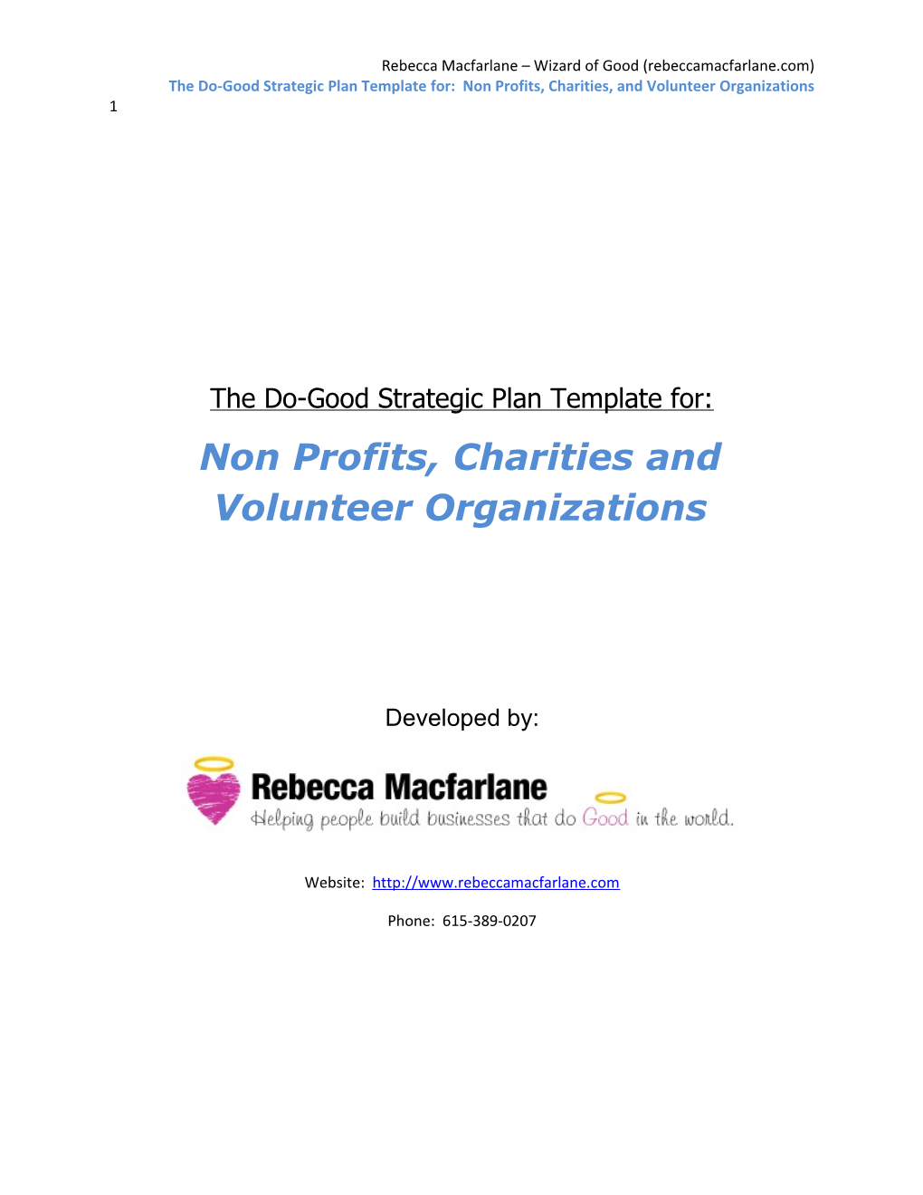 The Do-Good Strategic Plan Template For: Non Profits, Charities, and Volunteer Organizations