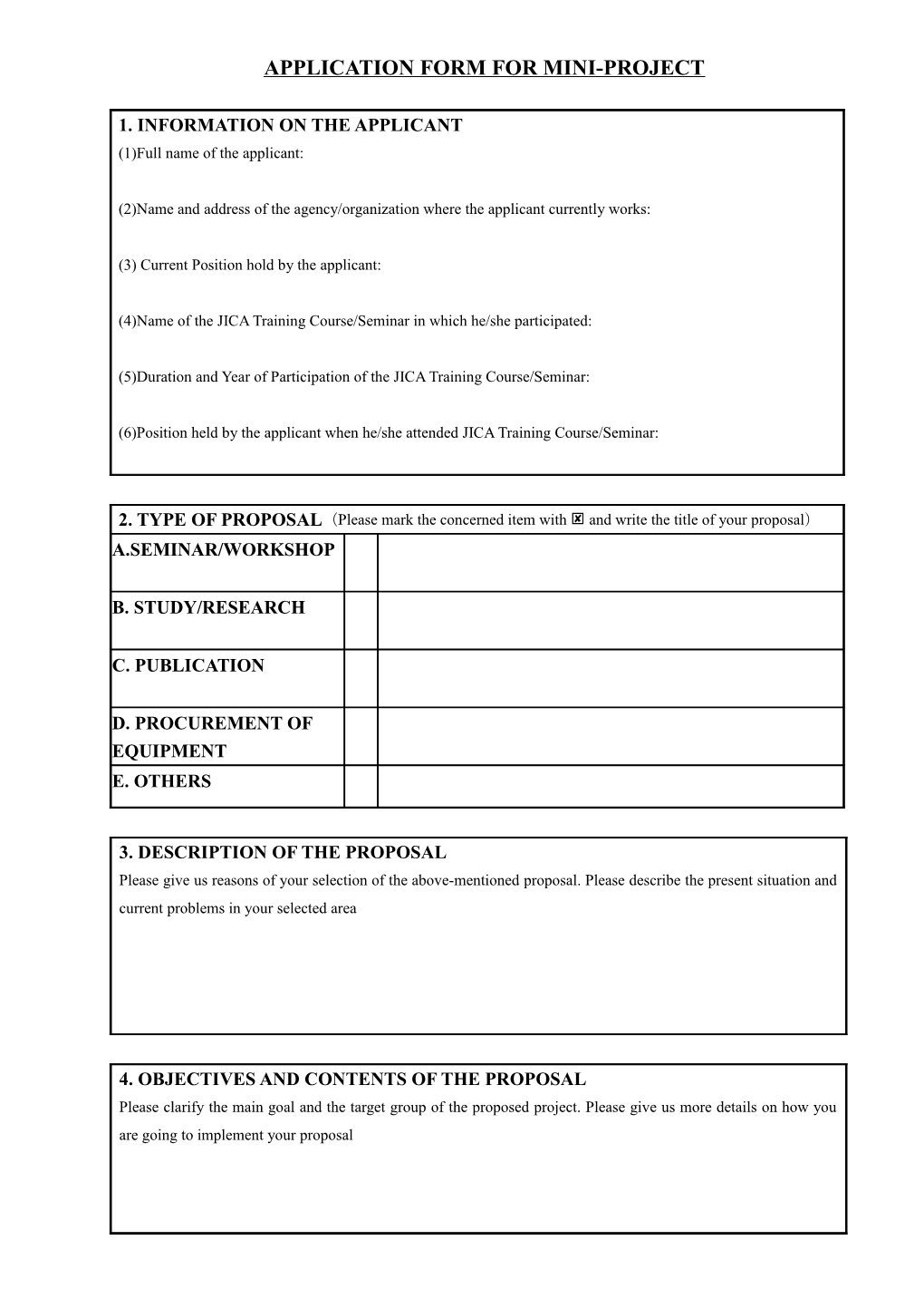 Application Form for Mini-Project