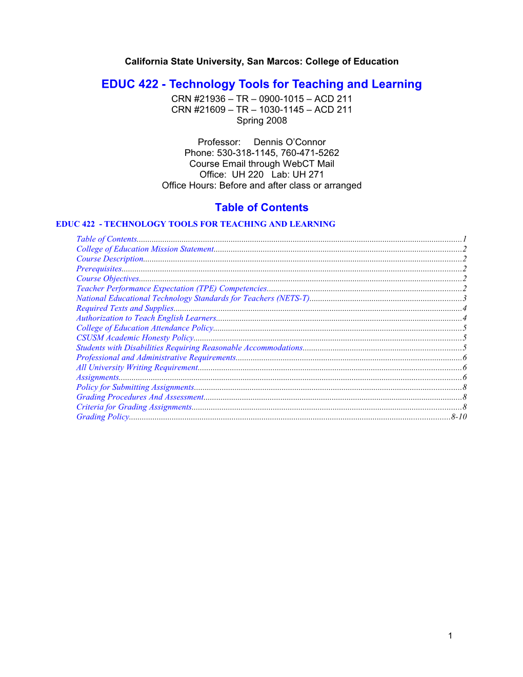 EDUC 422 - Technology Tools for Teaching and Learning