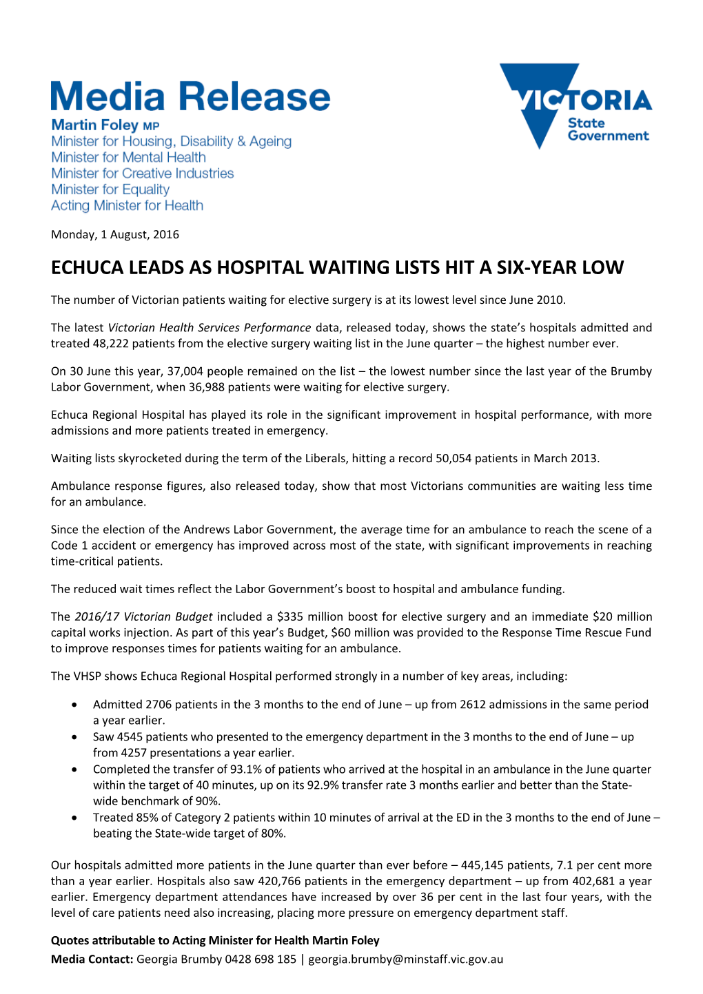 Echuca Leads As Hospital Waiting Lists Hit a Six-Year Low