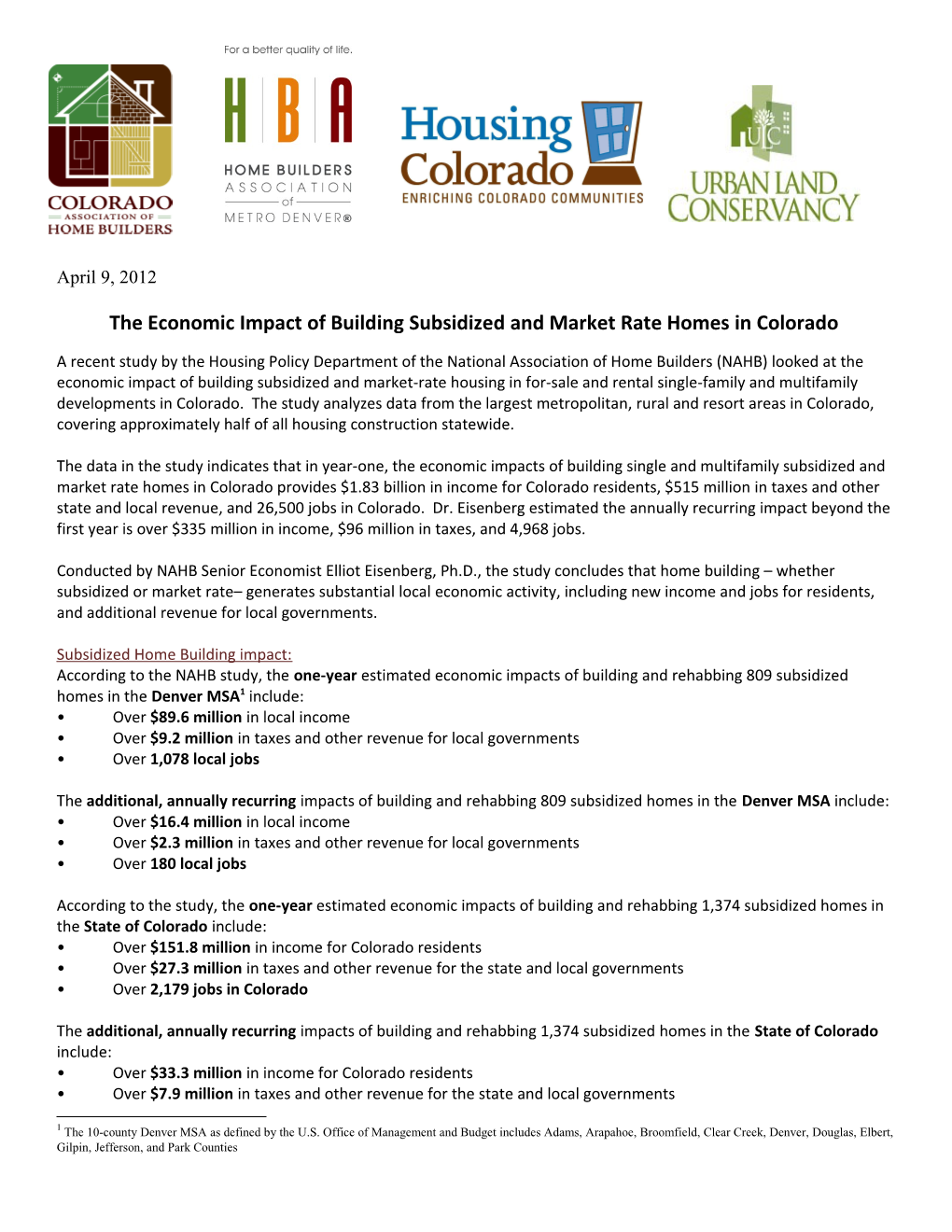 The Economic Impact of Building Subsidized and Market Rate Homes in Colorado