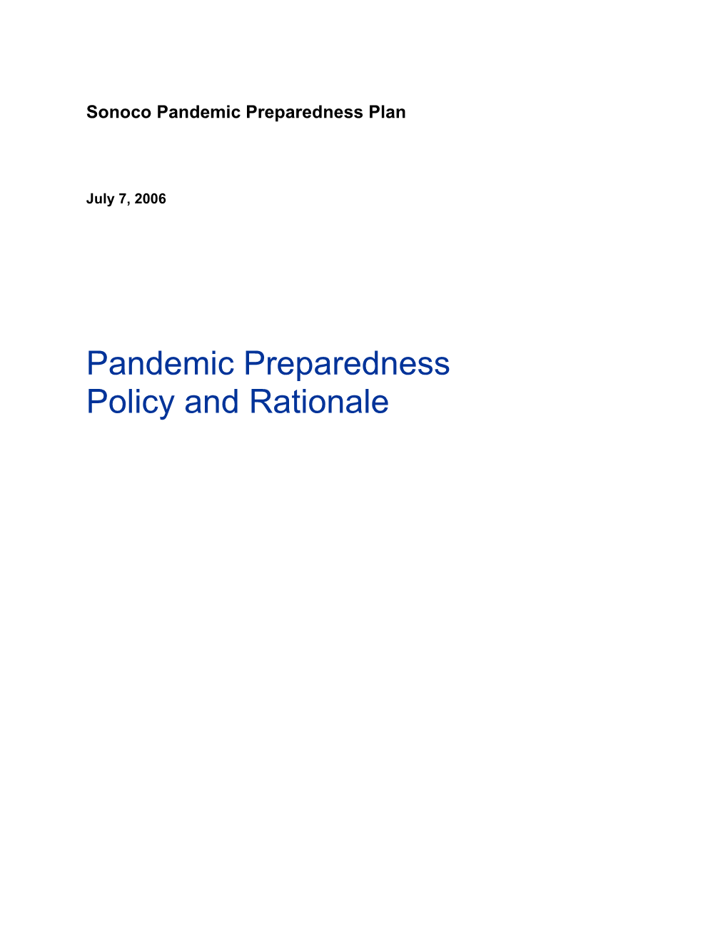 Sonoco Pandemic Preparedness Plan
