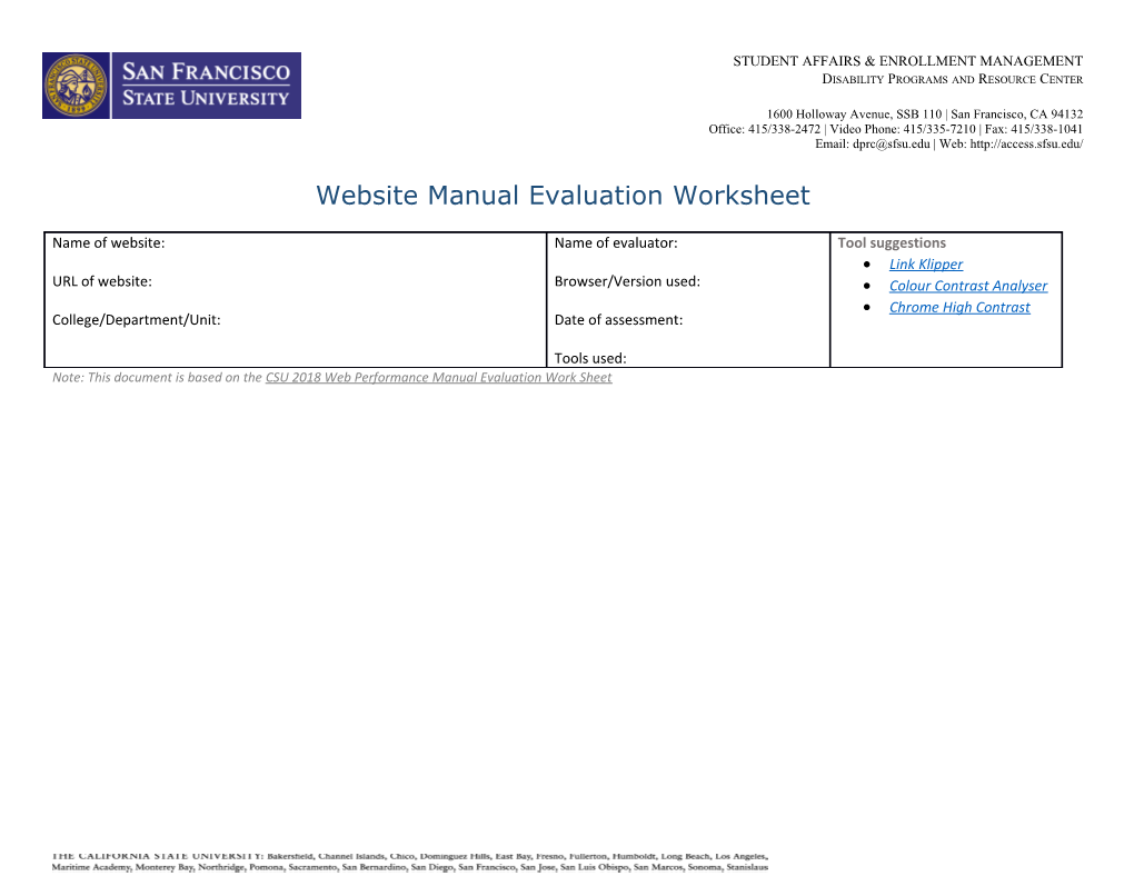 Website Manual Evaluation Worksheet