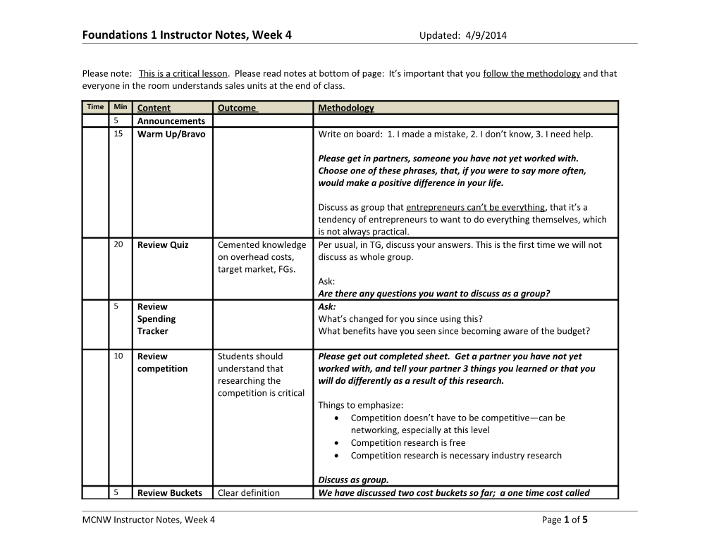 Foundations 1 Instructor Notes, Week 4 Updated: 4/9/2014