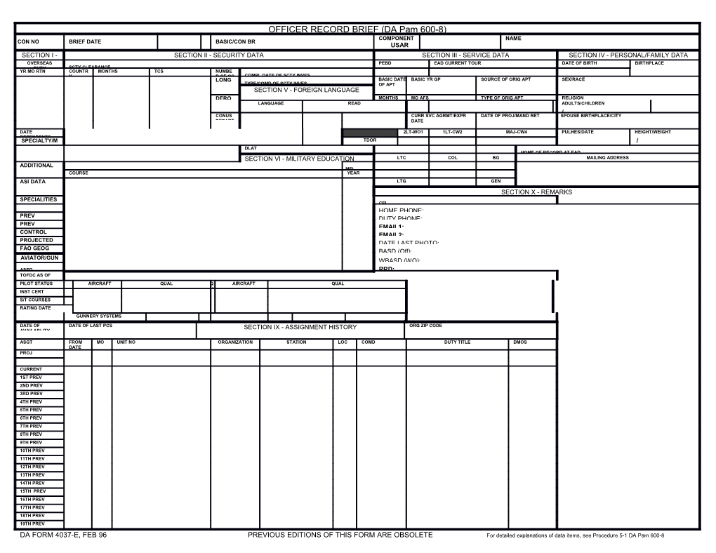 OFFICER RECORD BRIEF (DA Pam 600-8)