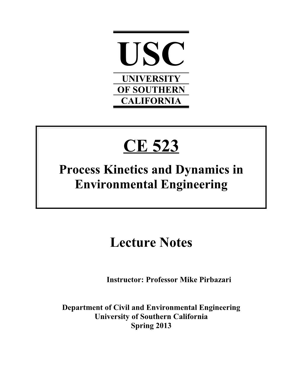 Process Kinetics and Dynamics in Environmental Engineering