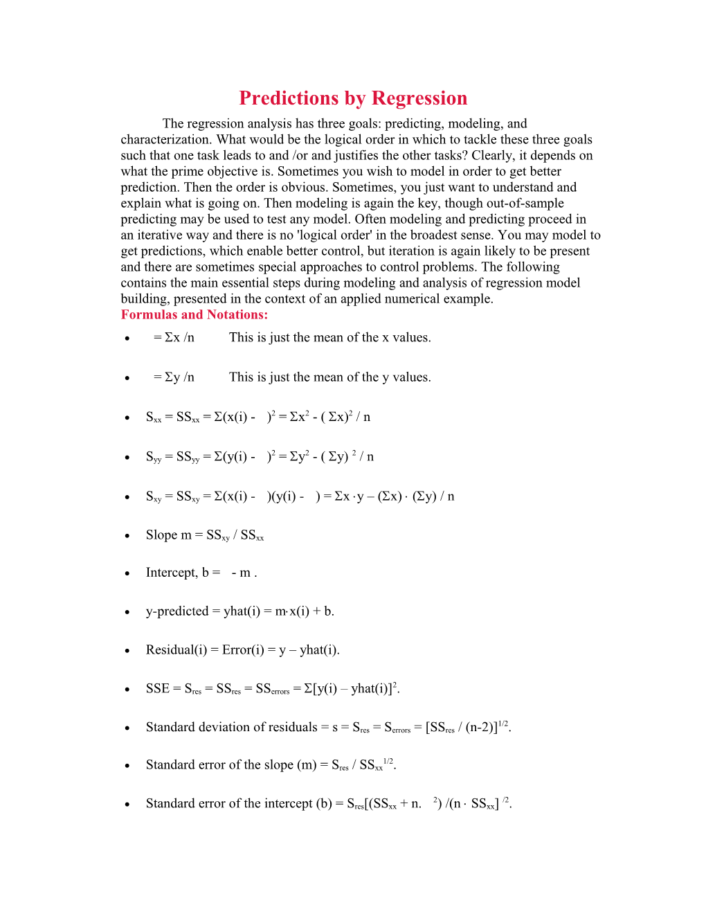 Predictions by Regression