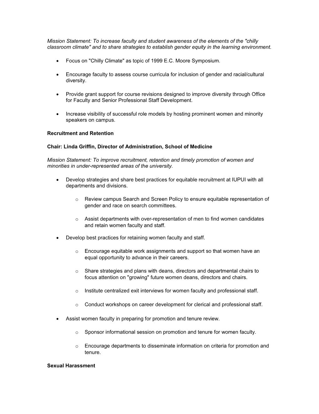 IUPUI Commission on Women Action Agenda 1998-99
