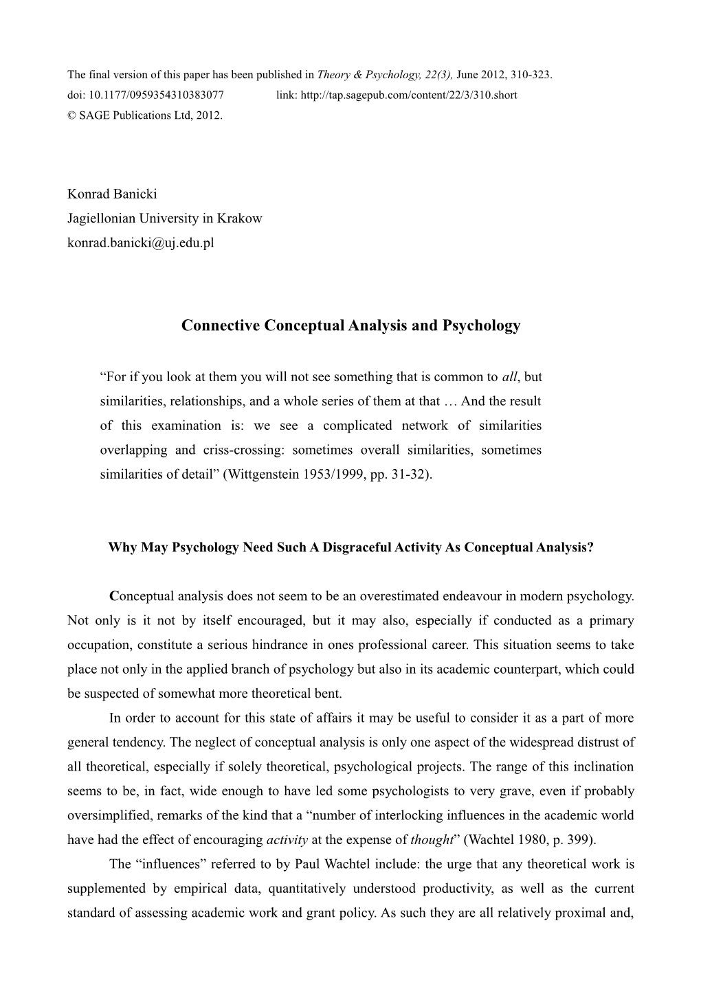 Connective Conceptual Analysis and Psychology