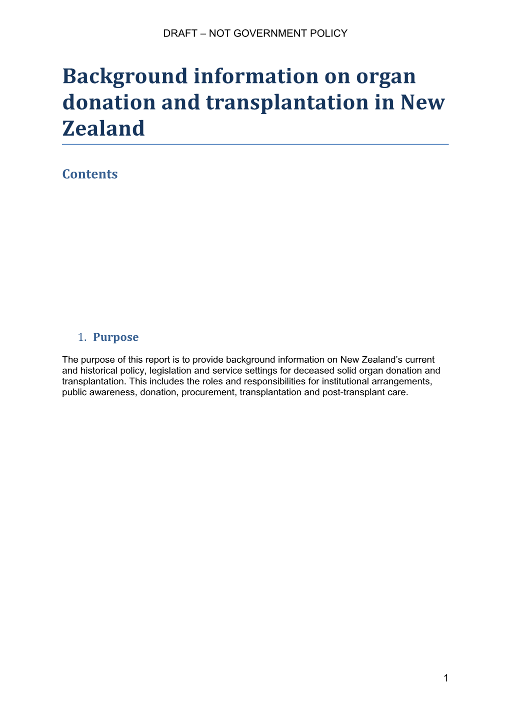 Background Informationon Organ Donation and Transplantation in New Zealand