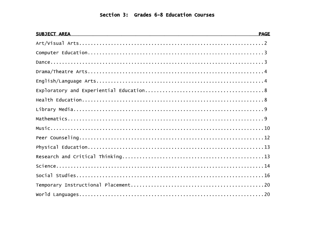 Section 3: Grades 6-8 Education Courses