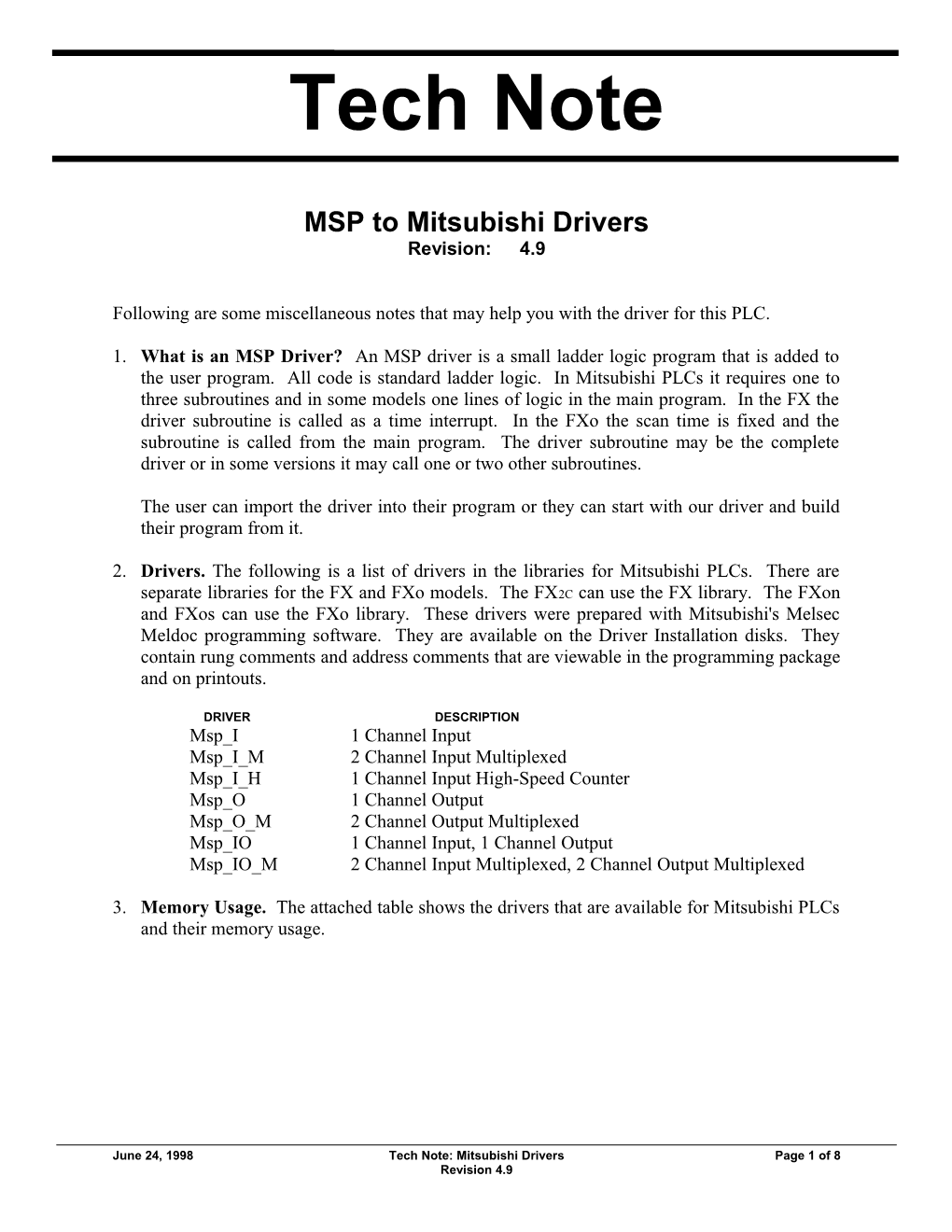 MSP to Mitsubishi Drivers