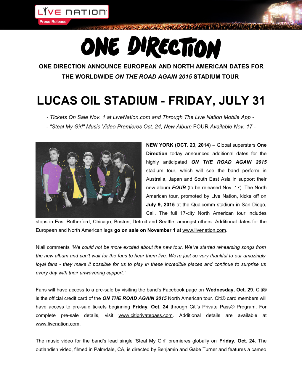 One Direction Announce European and North Americandates for Theworldwide on the Road Again