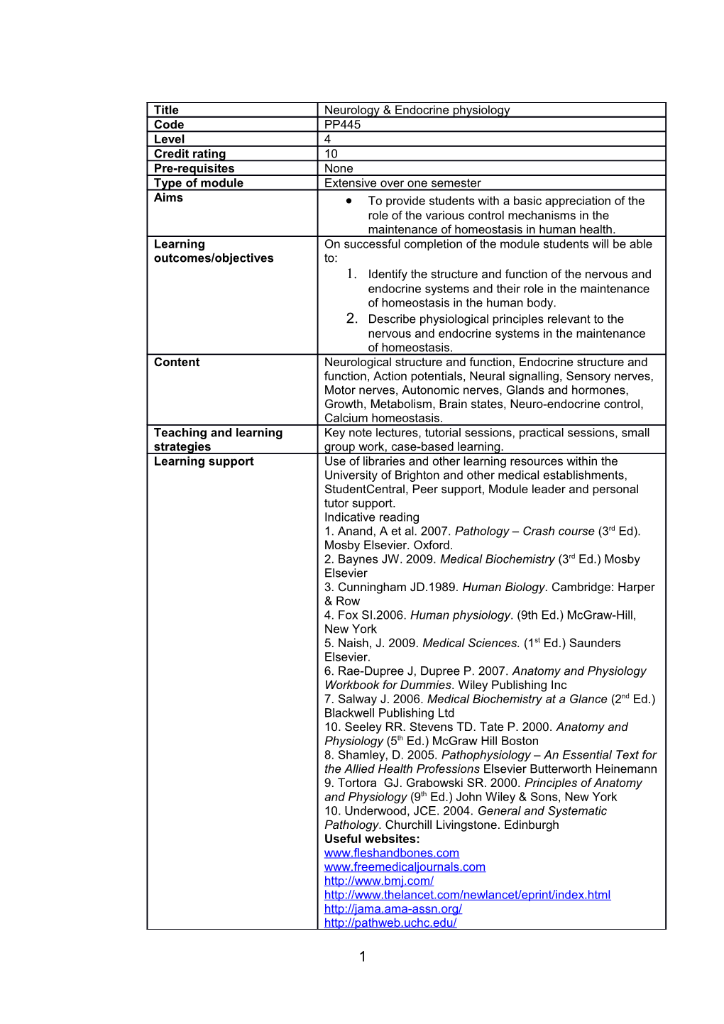 To Provide Students with a Basic Appreciation of the Role of the Various Control Mechanisms