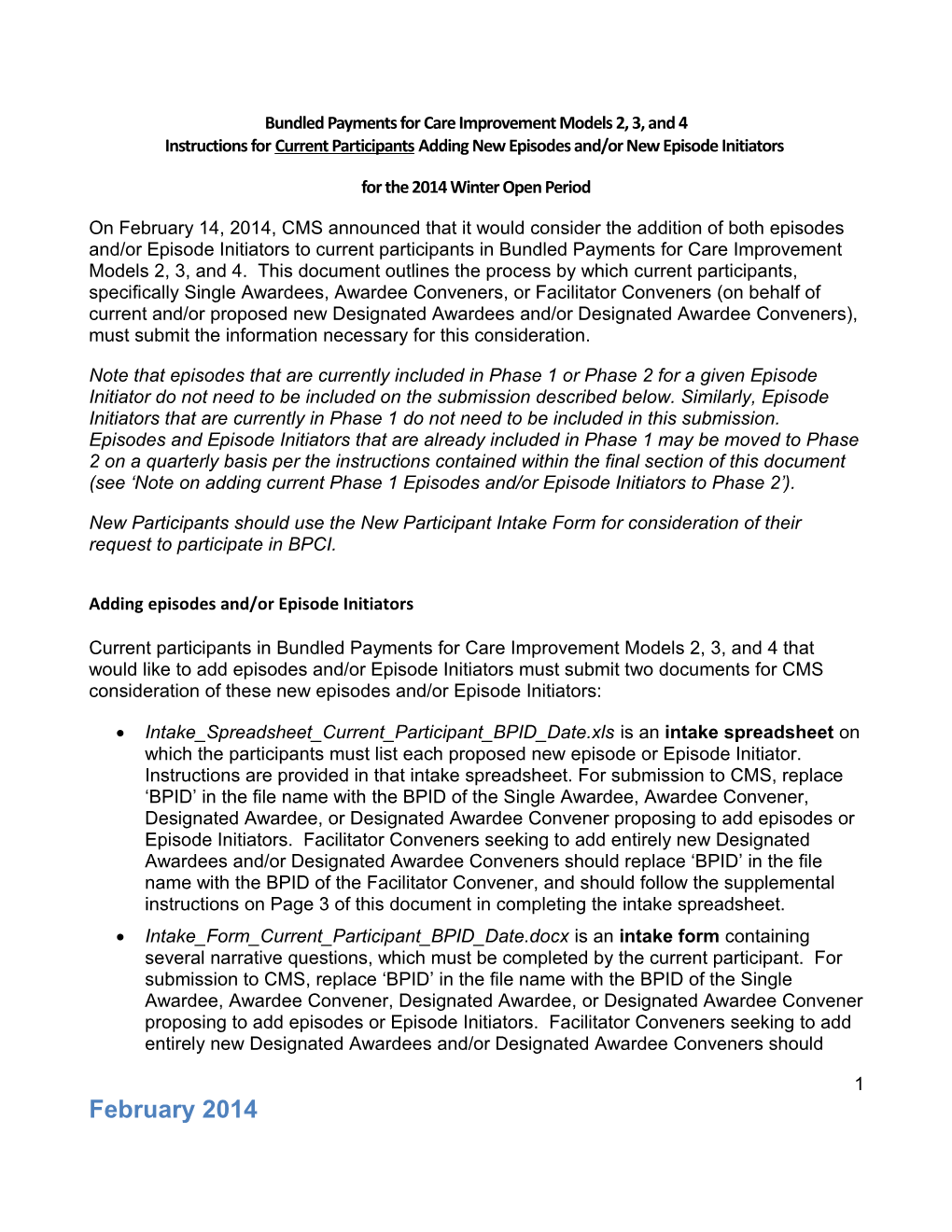 Bundled Payments for Care Improvement-Models 2-4 Instructions for Current Participants