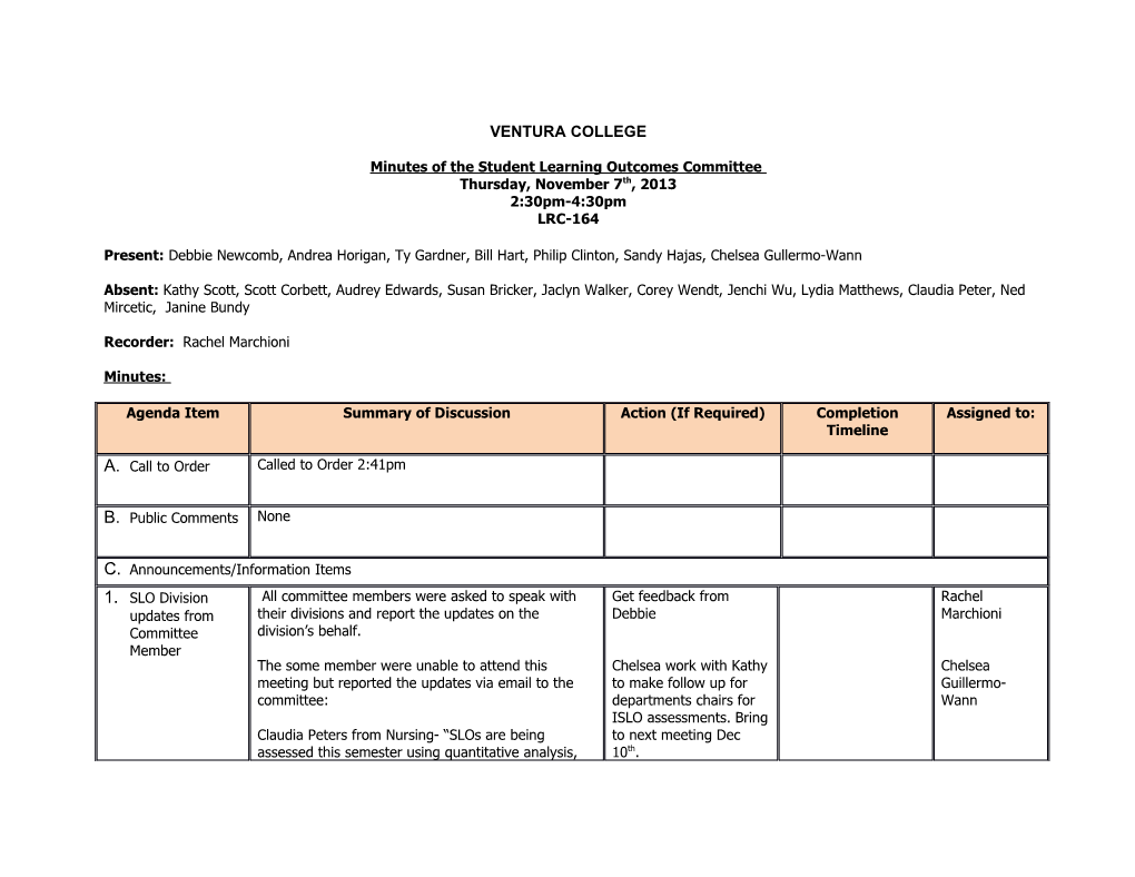 Minutes of the Student Learning Outcomes Committee