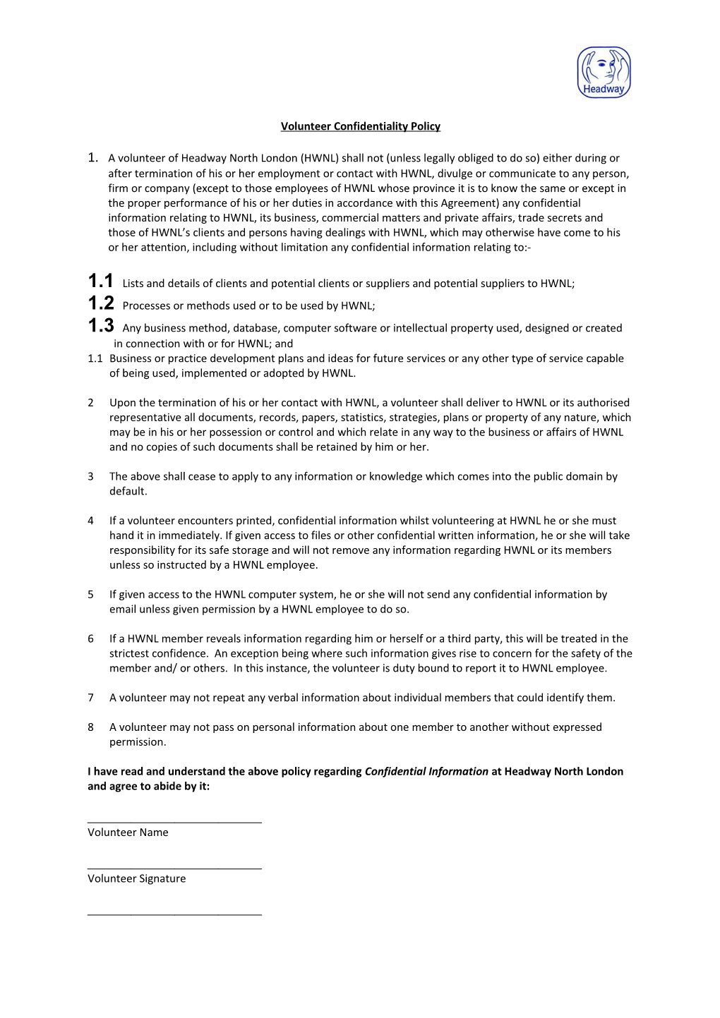 Volunteer Confidentiality Policy