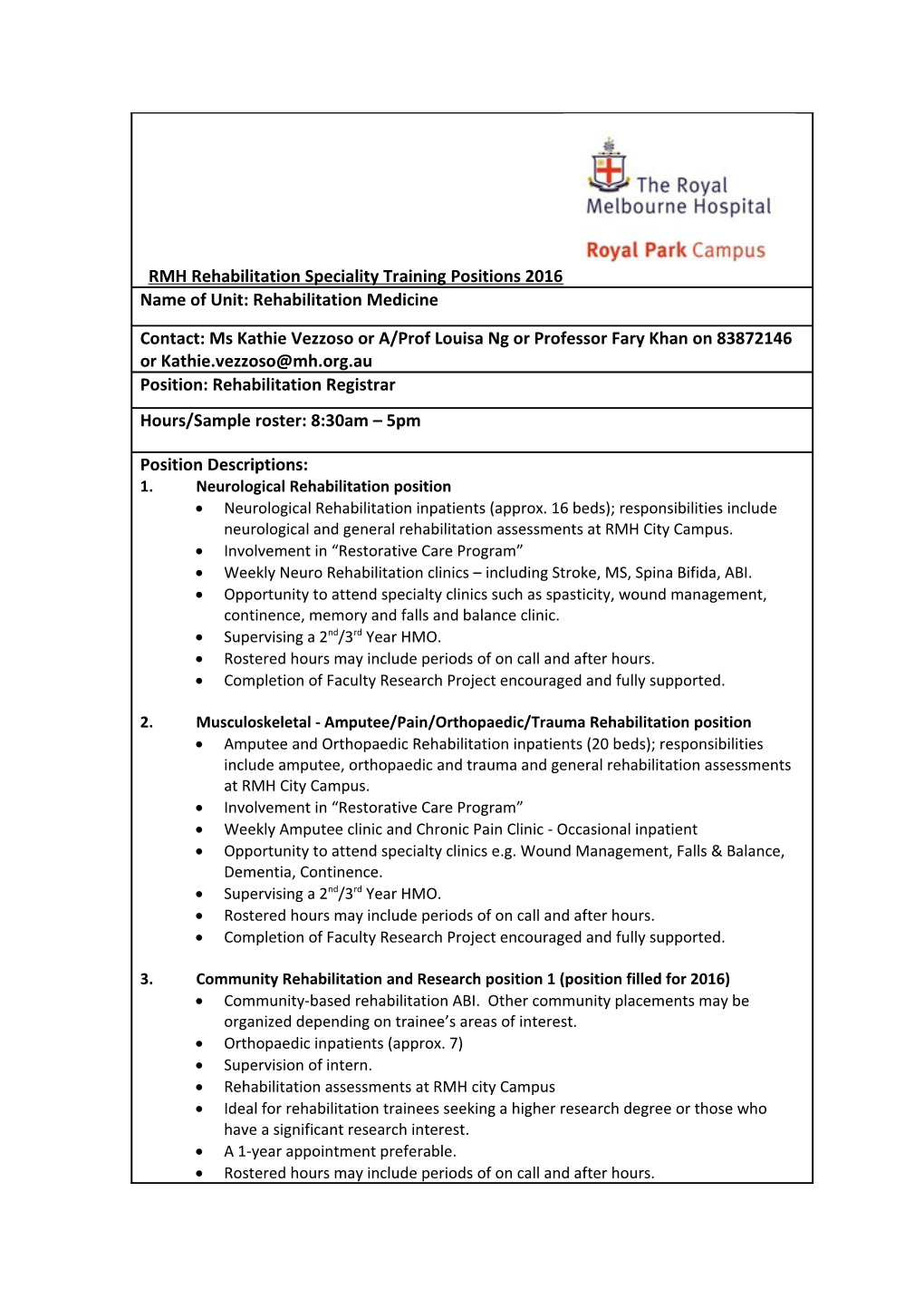 RMH Speciality Positions Pro Forma
