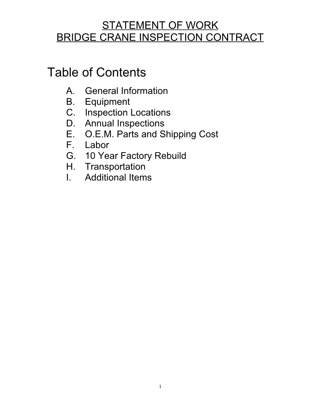 Bridge Crane Inspection Contract