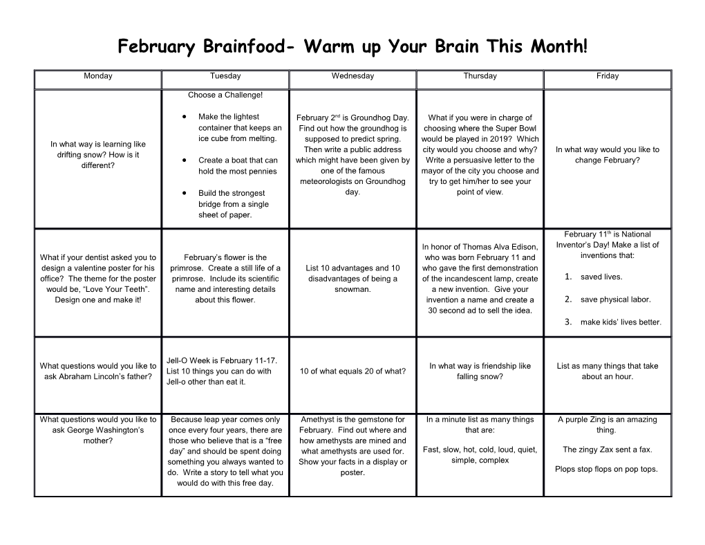 February Brainfood- Warm up Your Brain This Month!