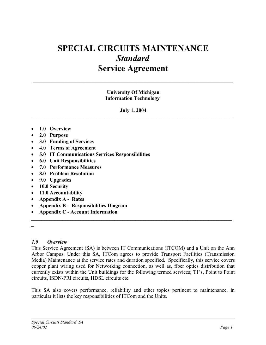 Special Circuits Maintenance