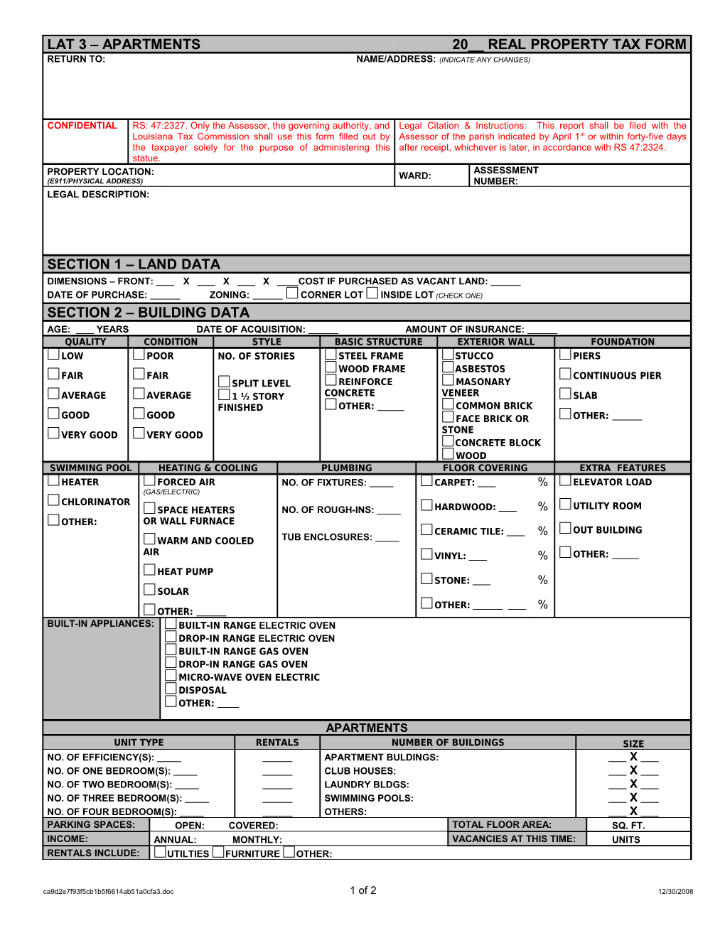 20__ Real Property Tax Form