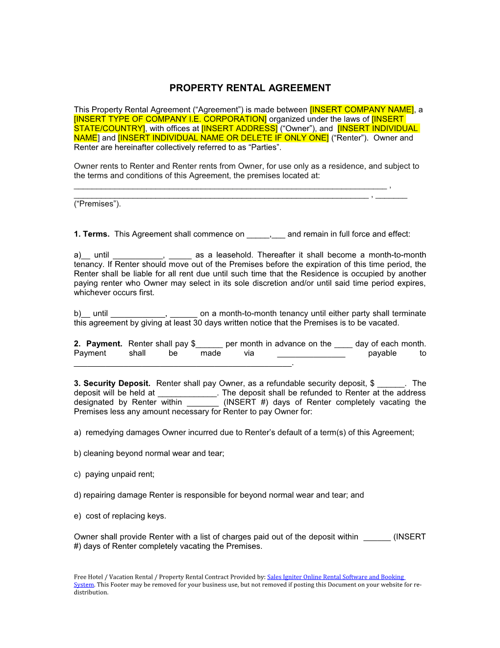 Property Rental Agreement