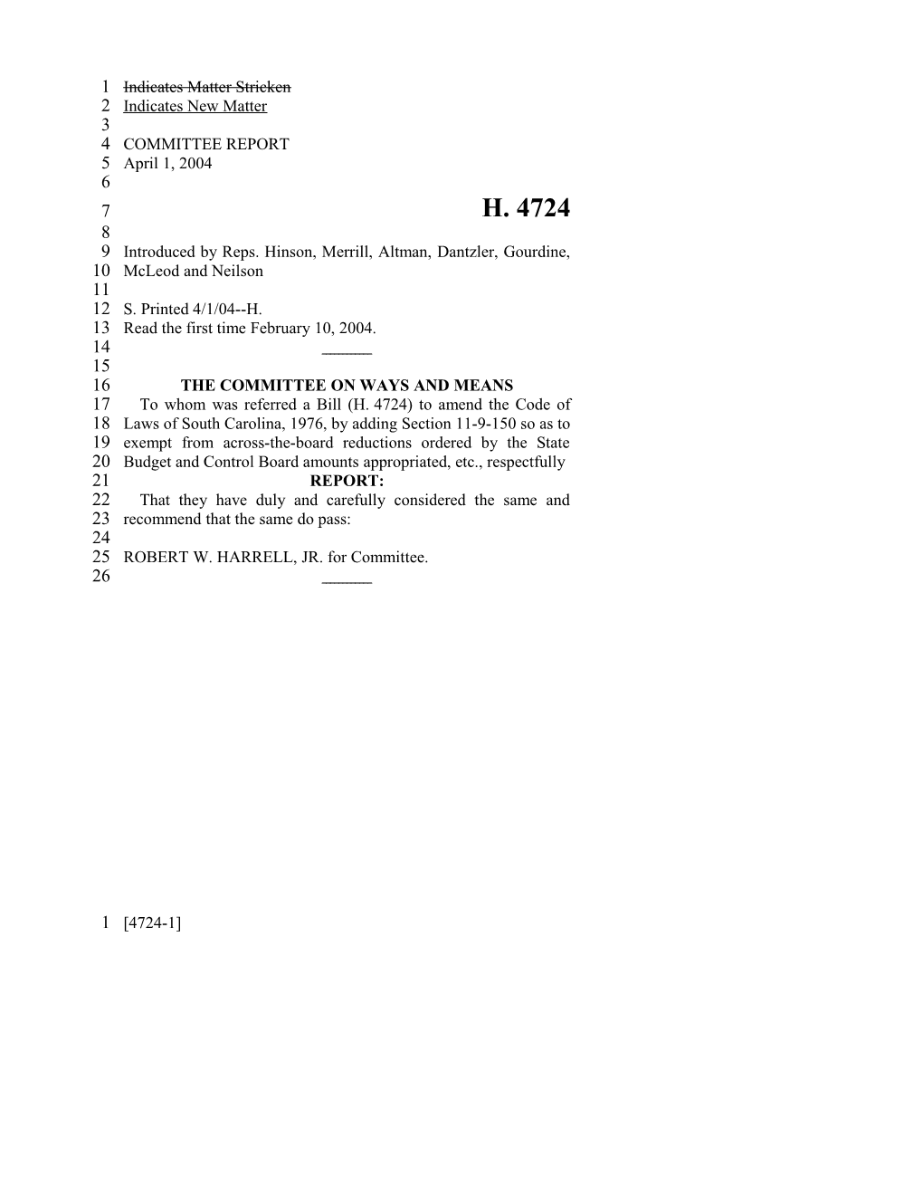2003-2004 Bill 4724: B&C Board Across-The-Board Cuts, Exemptions - South Carolina Legislature
