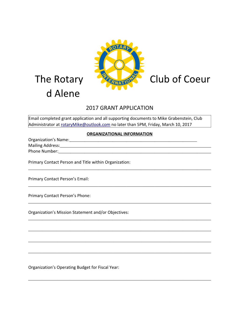 The Rotary Club of Coeur D Alene