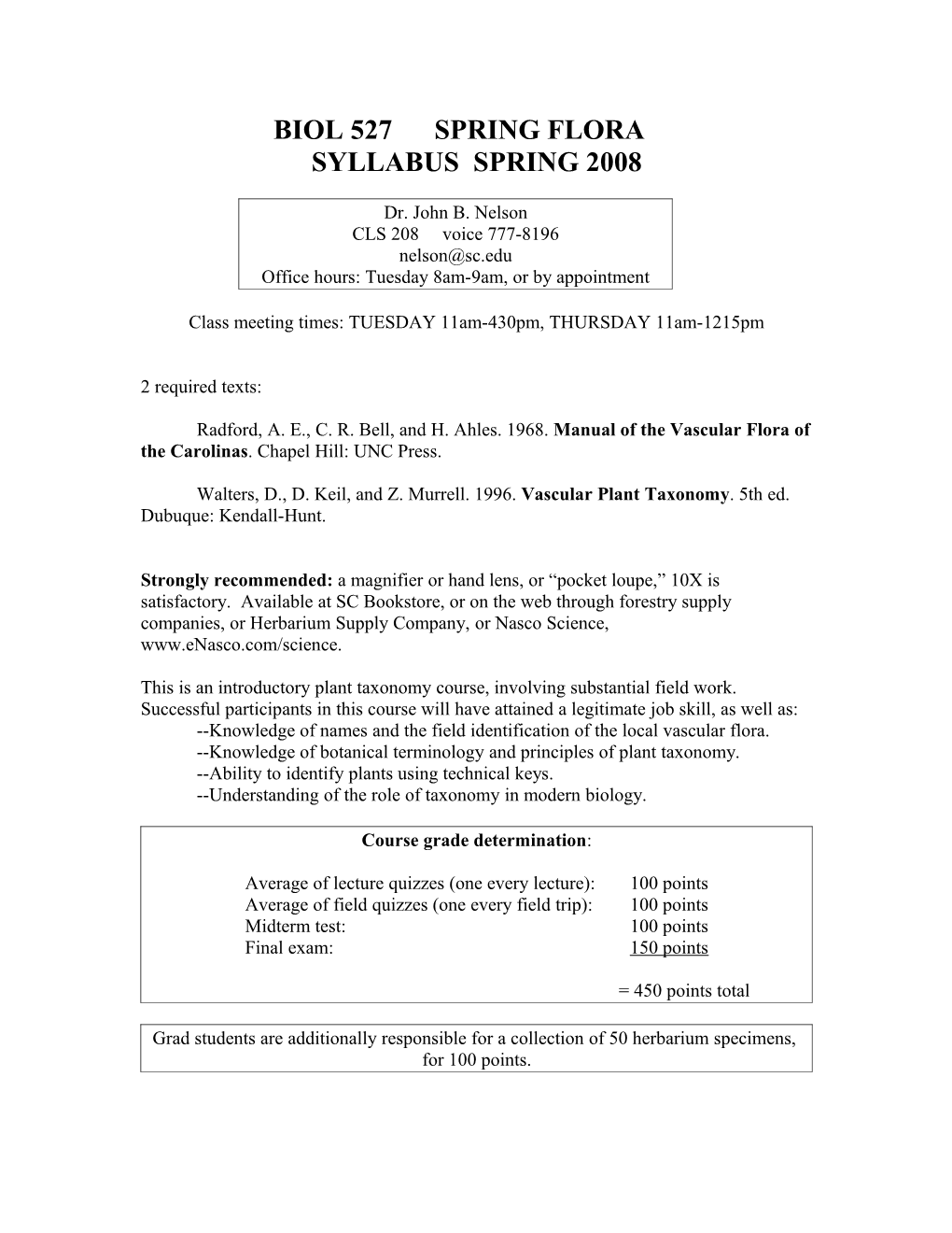 Biol 527 Spring Flora Syllabus