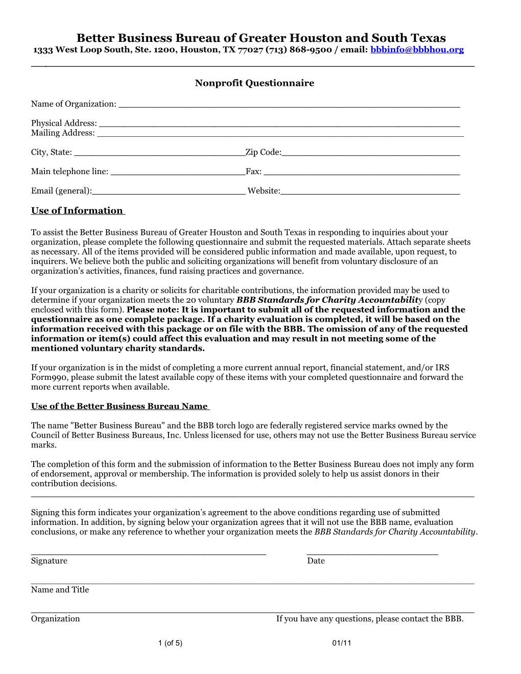 Sample: Questionnaire for Soliciting Nonprofit Organizations