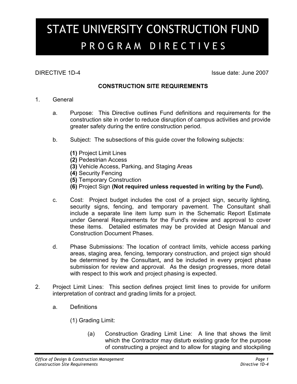 Directive 1D-4 Construction Site Requirements
