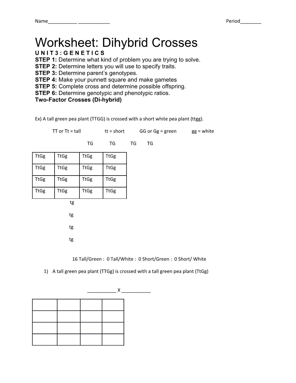 Worksheet: Dihybrid Crosses