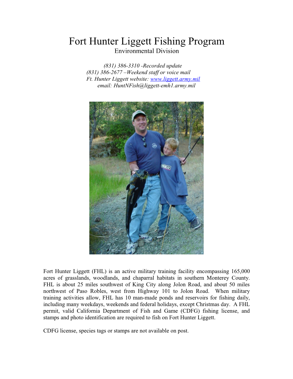 Fort Hunter Liggett Fishing Program