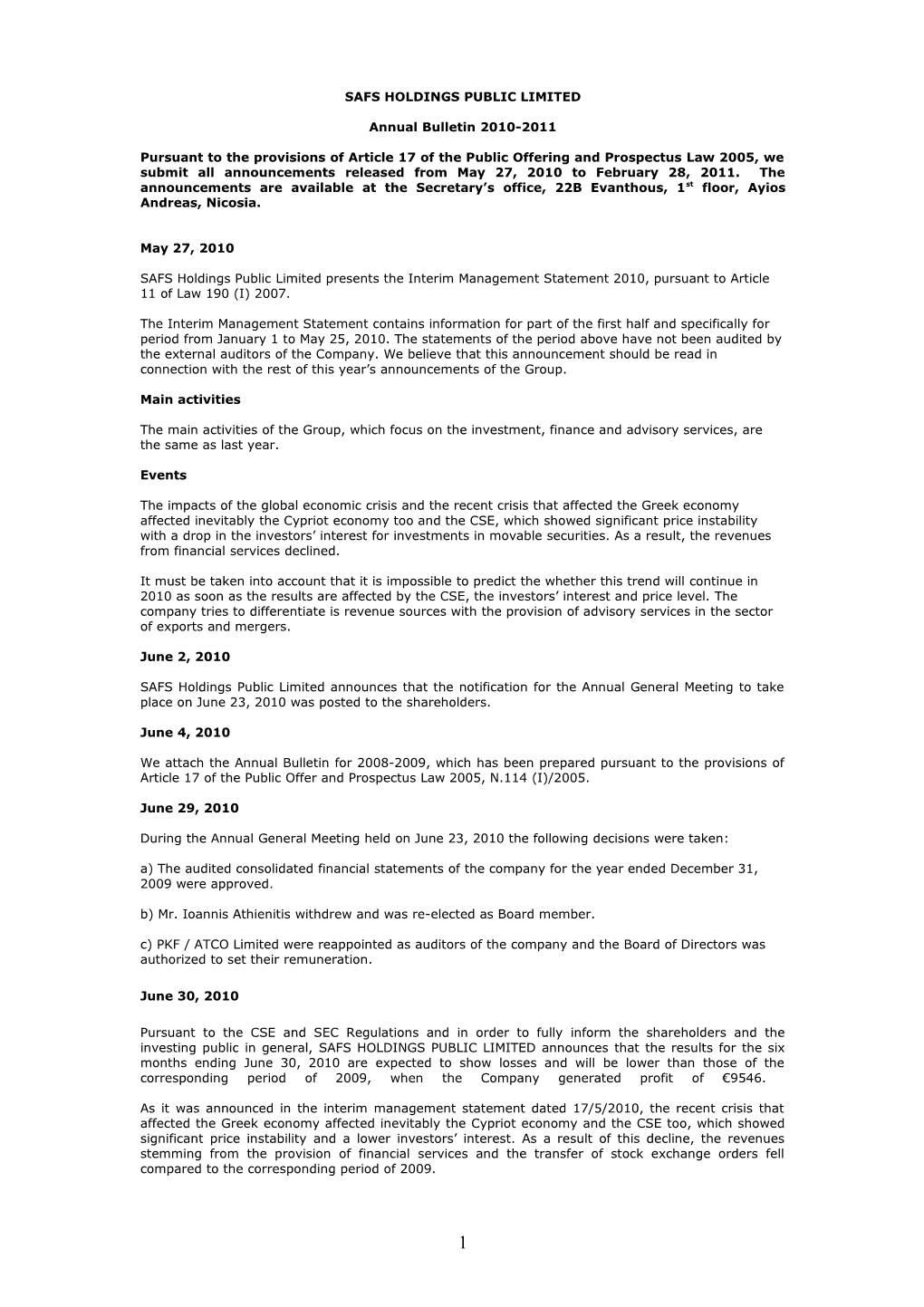 Safs Holdings Public Limited