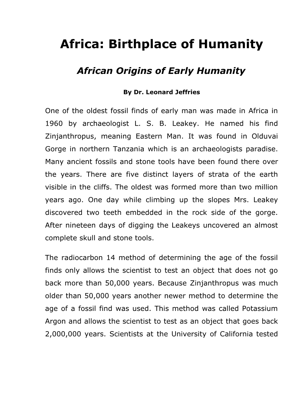 Africa: Birthplace of Humanity