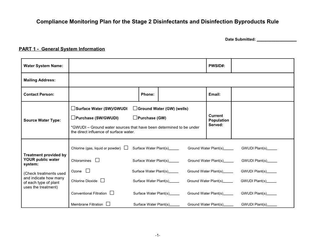 Monitoring Plan for the Disinfectants/Disinfection Byproducts Rules