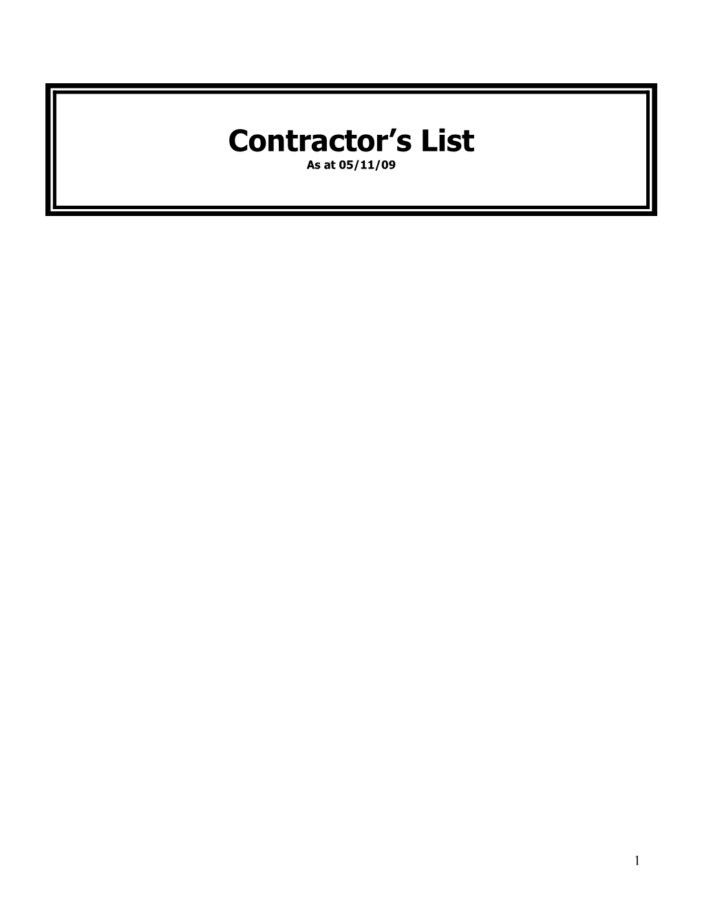 CONTRACTORS LIST As at October 1998