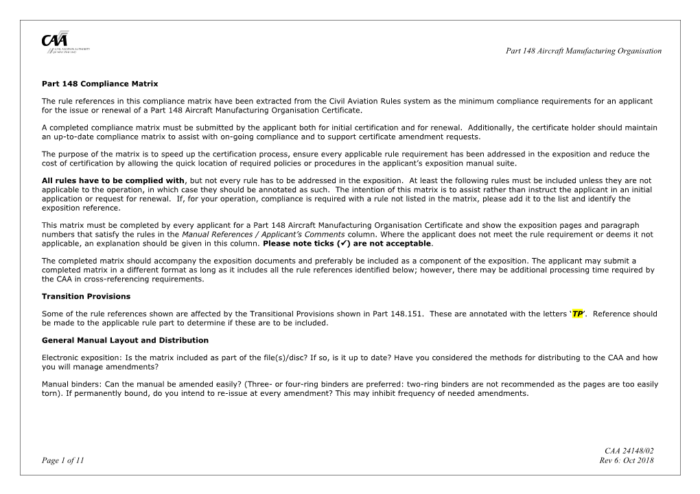 Part 148 Compliance Matrix