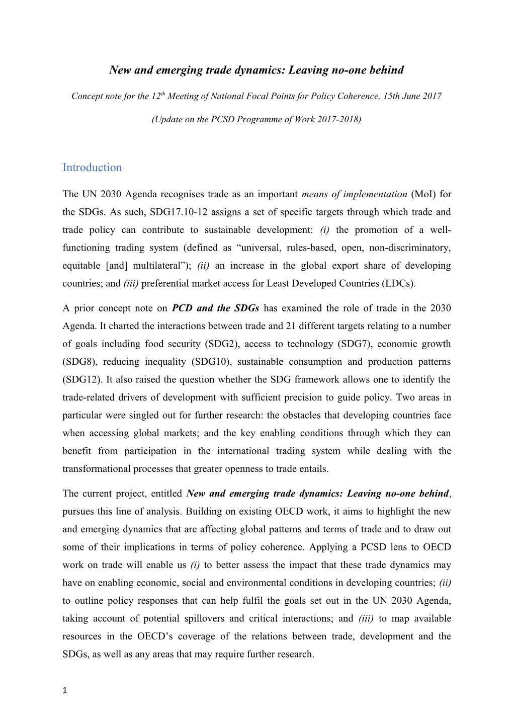 New and Emerging Trade Dynamics: Leaving No-One Behind