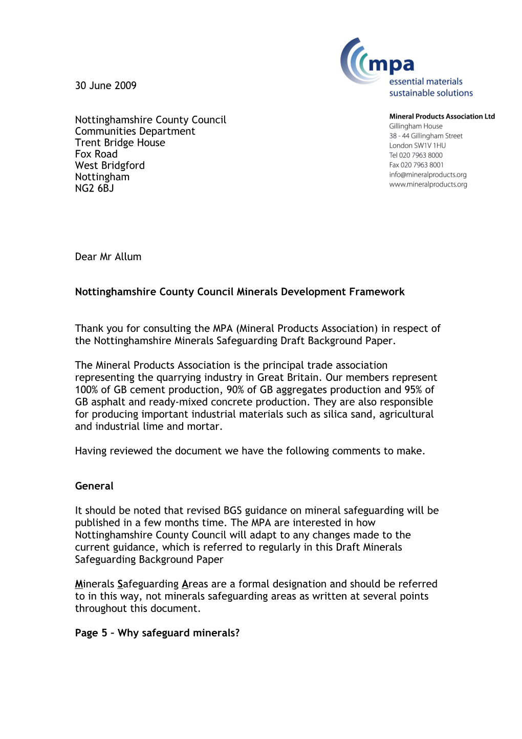 Nottinghamshire County Council Minerals Development Framework