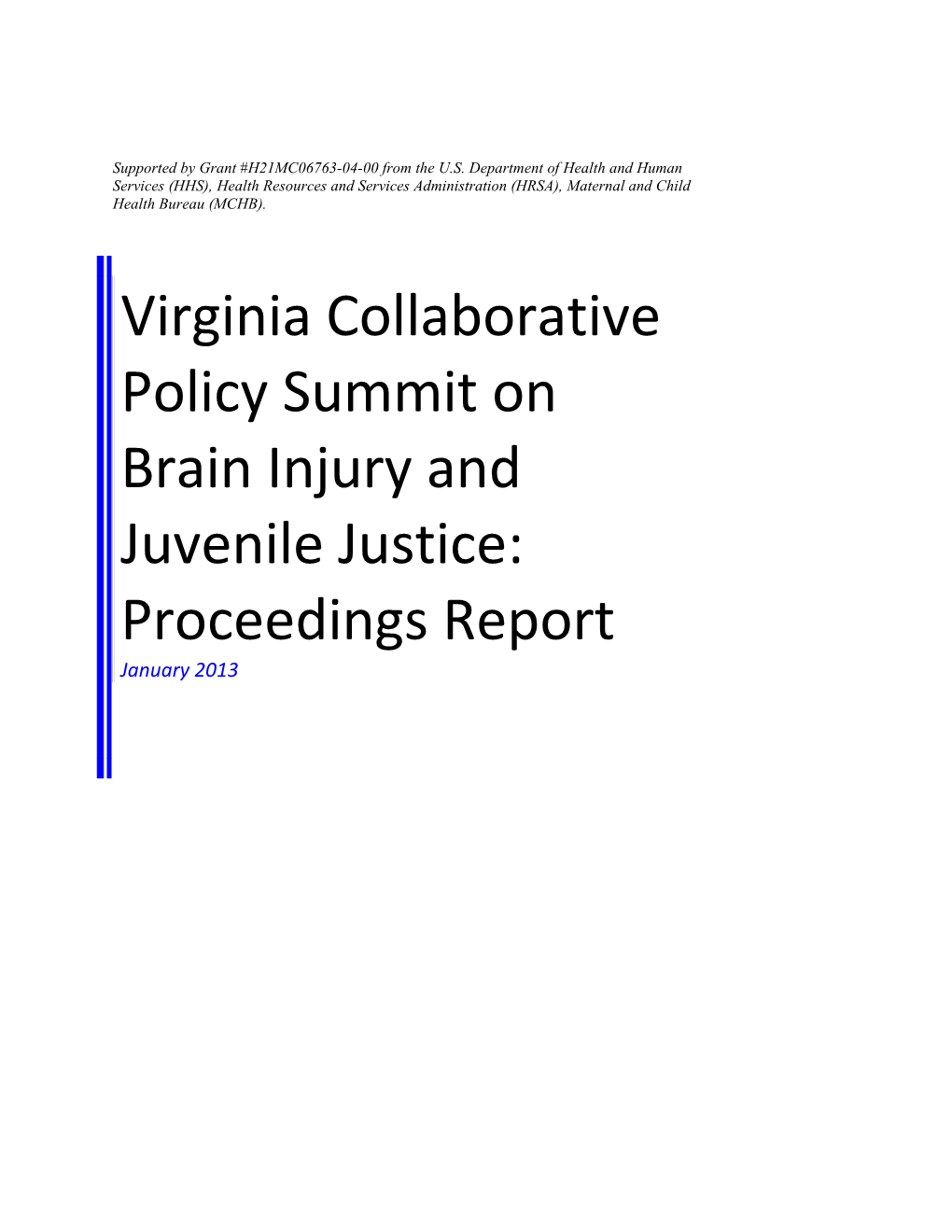 Virginia Collaborative Policy Summit on Brain Injury and Juvenile Justice Report