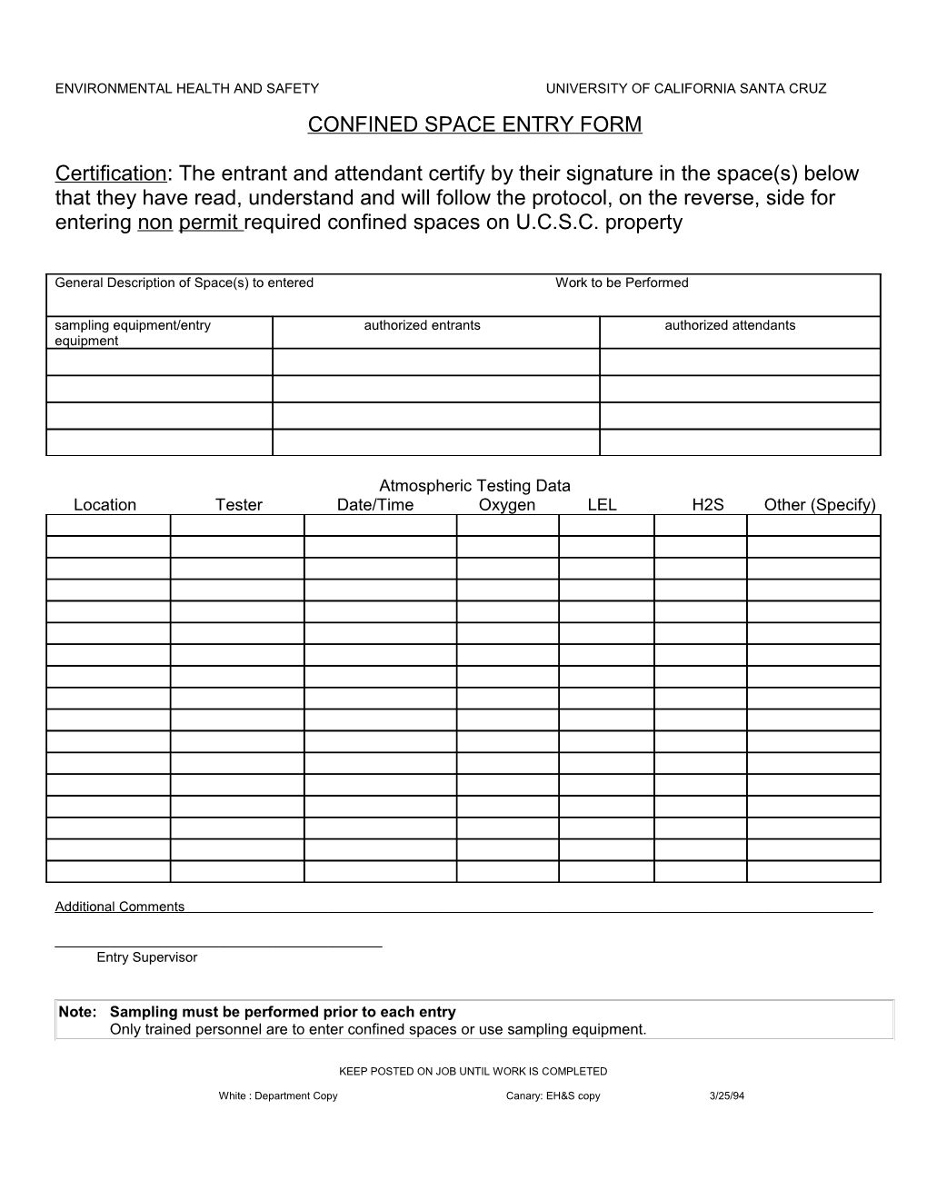 New Confined Space Form